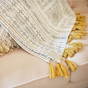 MOTINI Throw Blanket Multi-Colored Brushed Cotton Tasseled Home Decor